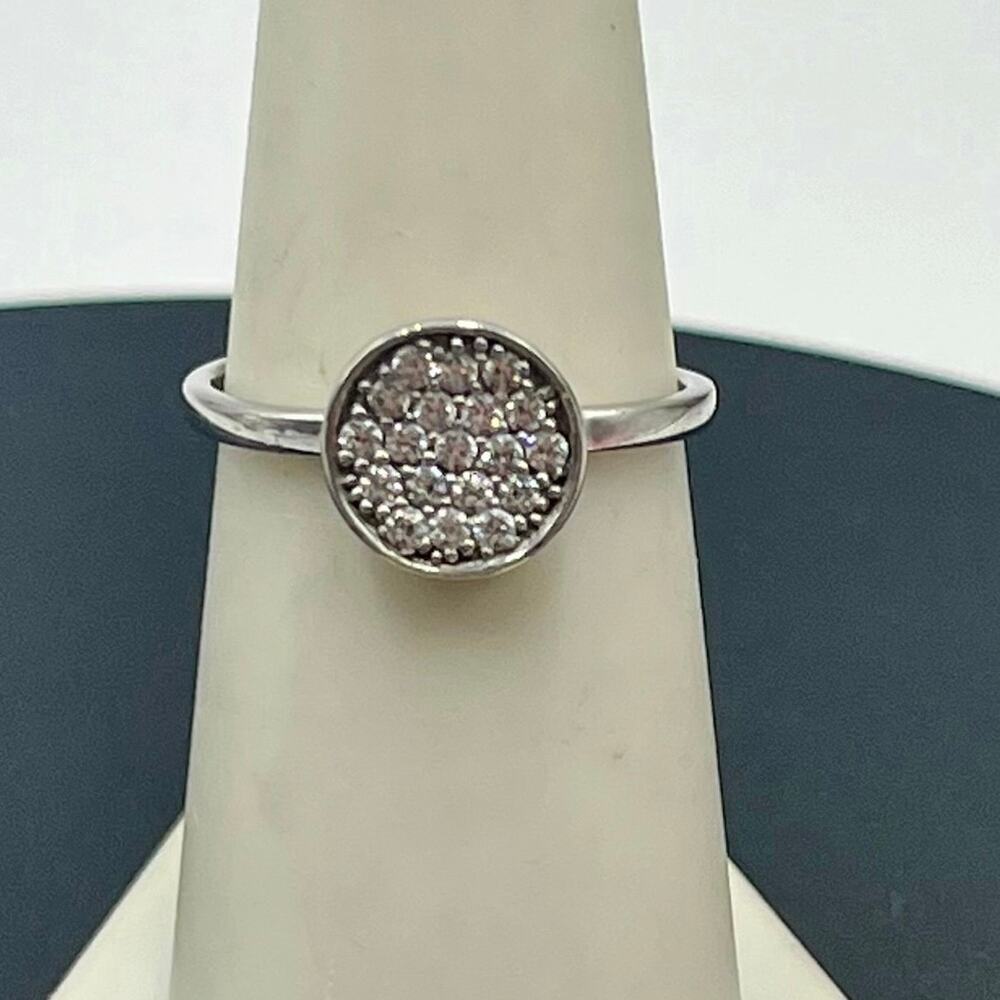 AGATHA Designer Signed Sterling Silver Pave Crystal Disc Ring Sz 7.25